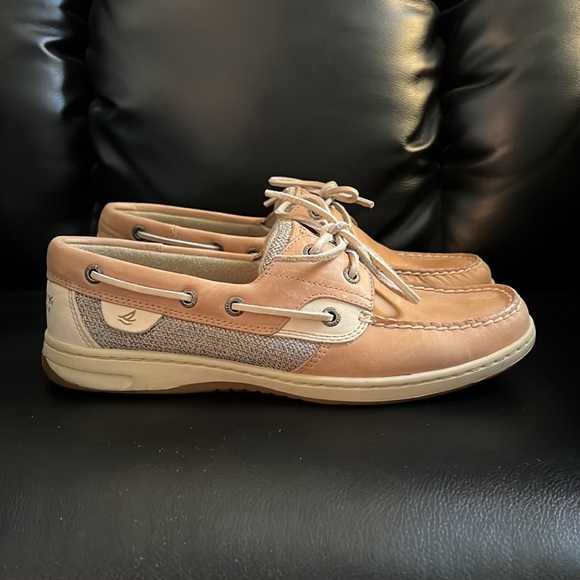 SOLD Sperry Top-Sider Womens 9 Leather Bluefish 2 Eye Linen/Oat Boat Shoe - Picture 7 of 11